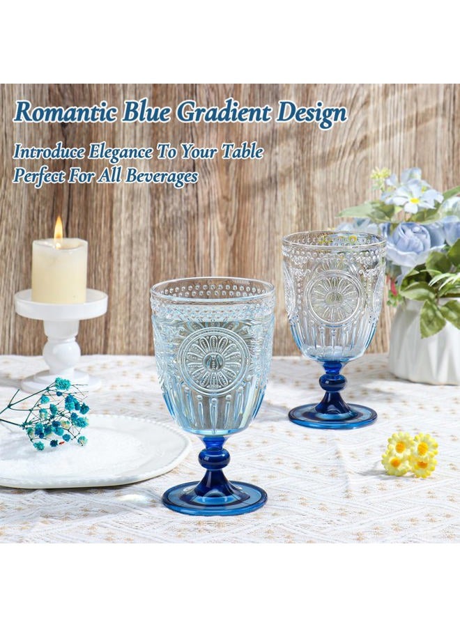 XUWAIDSGN 12Pcs Plastic Vintage Wine Glasses 13.5oz Embossed Goblet Glasses Blue Gradient Retro Wine Glassware Unbreakable Stemmed Champagne Water Cups for Wine Cocktail Juice Wedding - Image 2