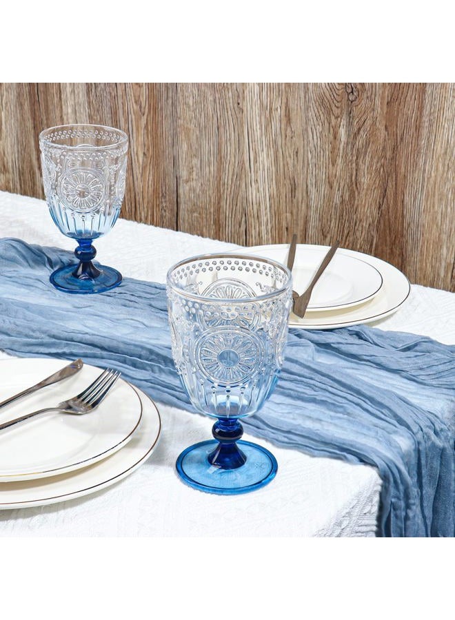 XUWAIDSGN 12Pcs Plastic Vintage Wine Glasses 13.5oz Embossed Goblet Glasses Blue Gradient Retro Wine Glassware Unbreakable Stemmed Champagne Water Cups for Wine Cocktail Juice Wedding - Image 5