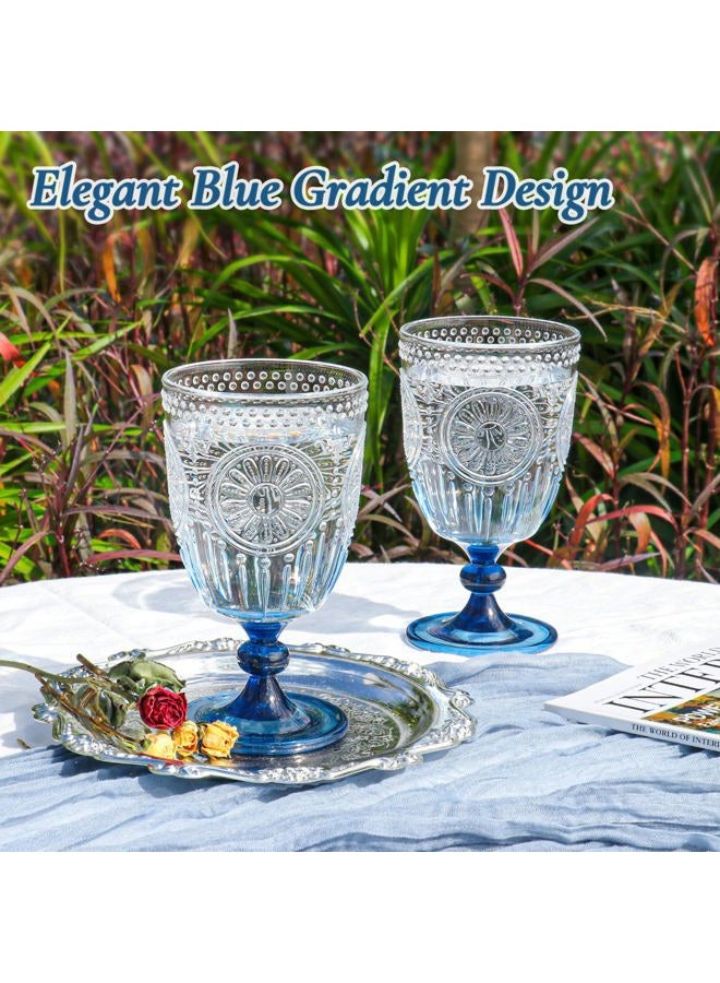 XUWAIDSGN 12Pcs Plastic Vintage Wine Glasses 13.5oz Embossed Goblet Glasses Blue Gradient Retro Wine Glassware Unbreakable Stemmed Champagne Water Cups for Wine Cocktail Juice Wedding - Image 3