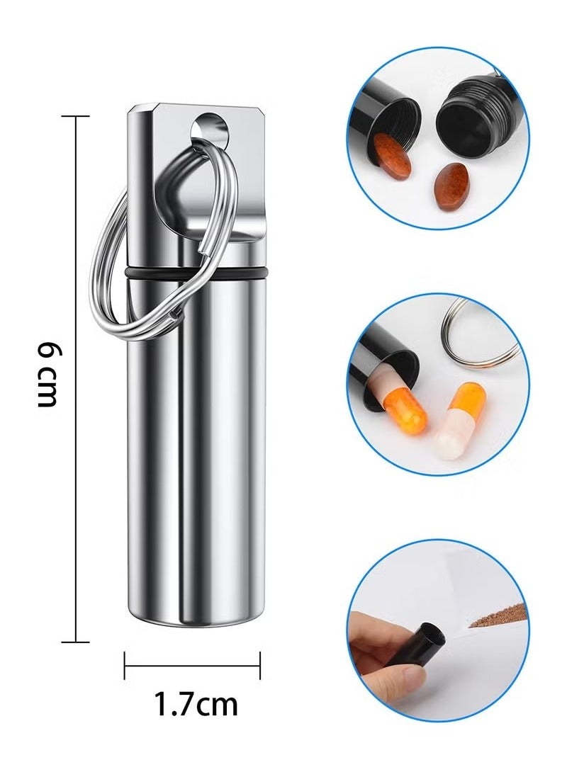 Small Pocket Pill Box Keychain, Mini Portable Pill Organizer for Aluminium Alloy, Medicine Bottle for Outdoor Camping, Waterproof Metal Pill Case, Pill Holder Container for Purse (Black) - Image 2