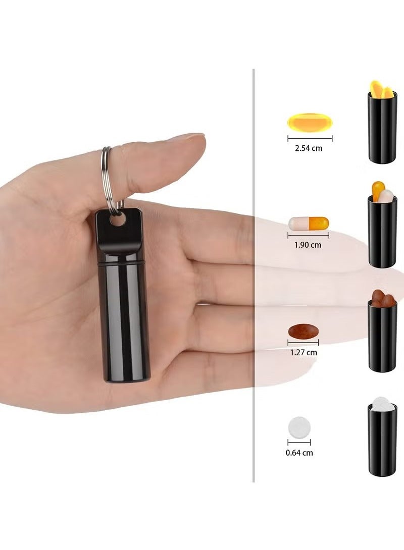 Small Pocket Pill Box Keychain, Mini Portable Pill Organizer for Aluminium Alloy, Medicine Bottle for Outdoor Camping, Waterproof Metal Pill Case, Pill Holder Container for Purse (Black) - Image 3