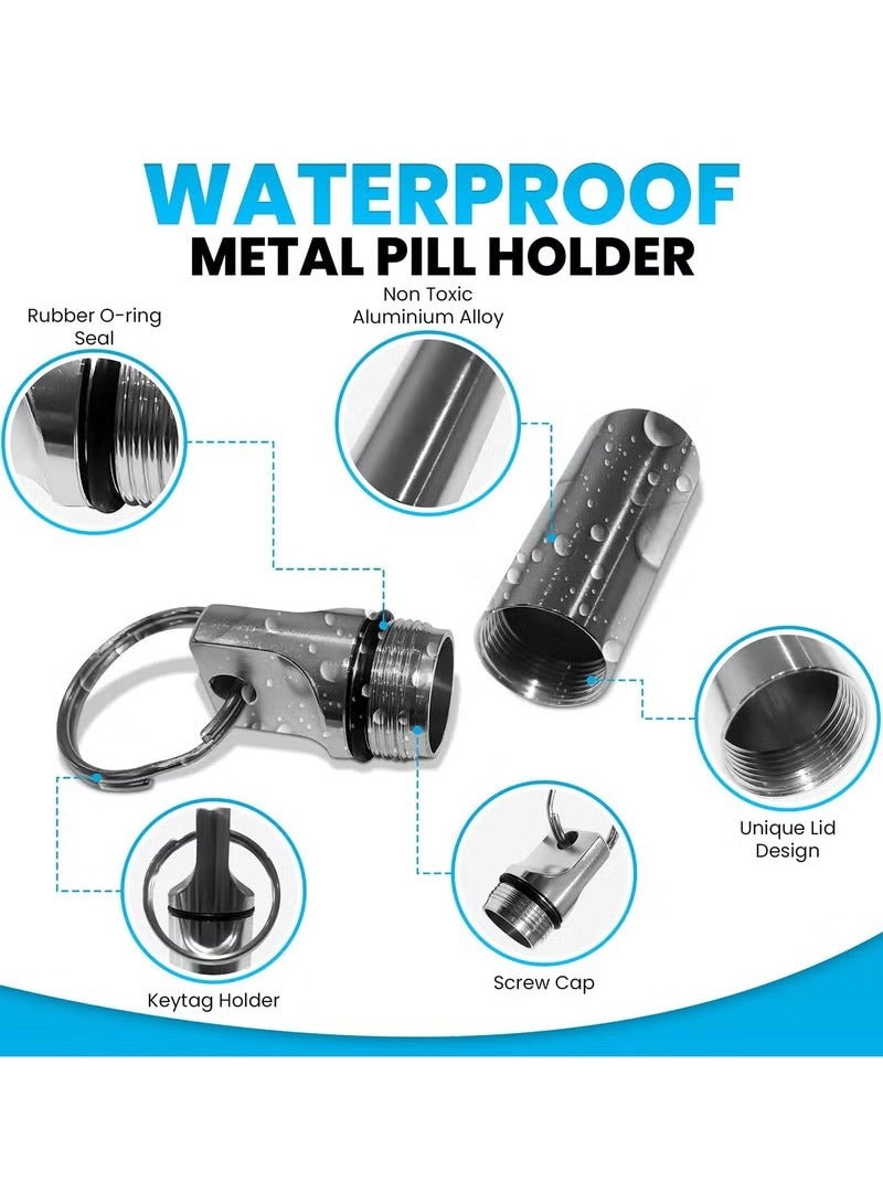 Small Pocket Pill Box Keychain, Mini Portable Pill Organizer for Aluminium Alloy, Medicine Bottle for Outdoor Camping, Waterproof Metal Pill Case, Pill Holder Container for Purse (Black) - Image 4