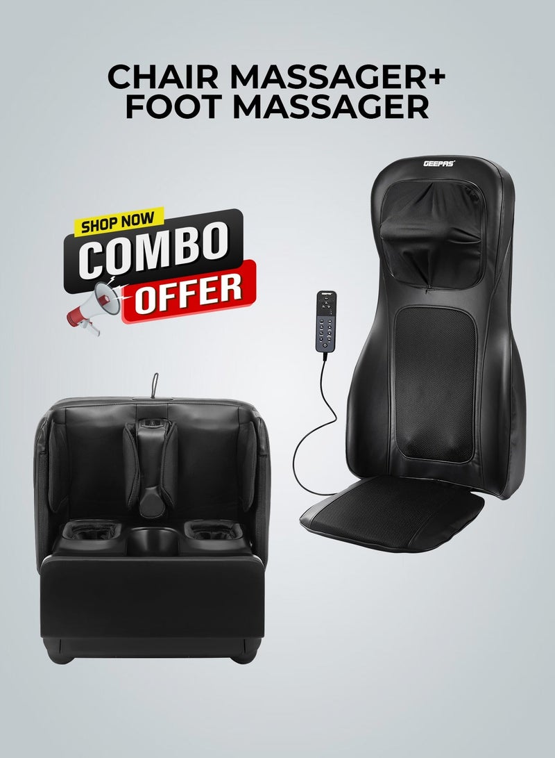 GEEPAS Full-Body Massage Chair Pad GM86104 with Shiatsu, Tapping, Spot Kneading, Seat Vibration & Remote + Geepas Foot & Leg Massager – Relaxation & Pain Relief Combo - Image 1