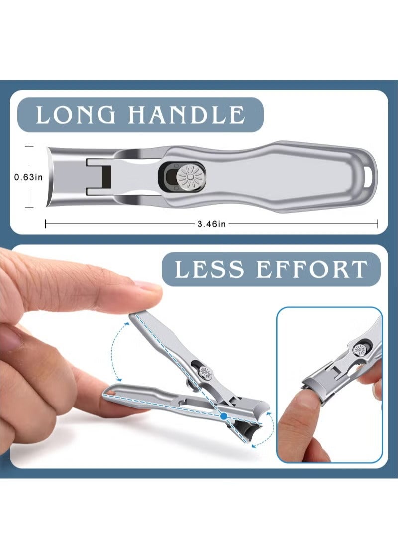 XiuWoo Nail Clippers for Men Thick Nails, Professional Extra Large Heavy Duty Toe Nail Clippers for Seniors, Stainless Steel Wide Jaw Opening No Splash Fingernail Cutters Long Handle with Catcher File - Image 2