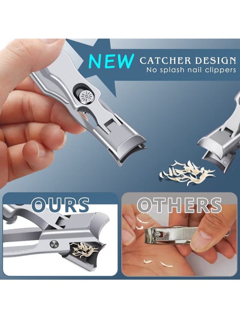 XiuWoo Nail Clippers for Men Thick Nails, Professional Extra Large Heavy Duty Toe Nail Clippers for Seniors, Stainless Steel Wide Jaw Opening No Splash Fingernail Cutters Long Handle with Catcher File - Image 3