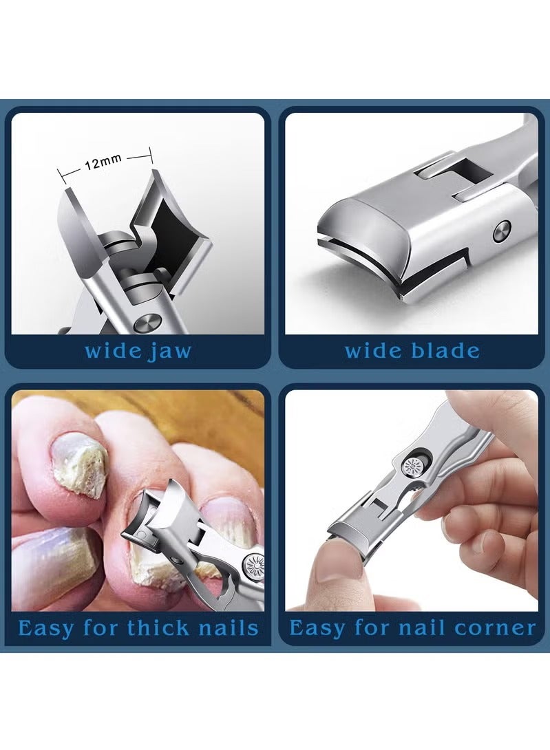 XiuWoo Nail Clippers for Men Thick Nails, Professional Extra Large Heavy Duty Toe Nail Clippers for Seniors, Stainless Steel Wide Jaw Opening No Splash Fingernail Cutters Long Handle with Catcher File - Image 5