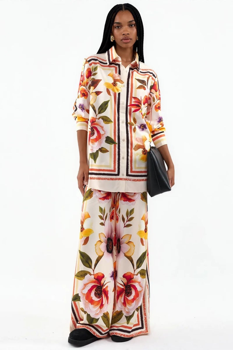 Jennyfer Floral Shirt And Wide-leg Trouser Set - Image 1