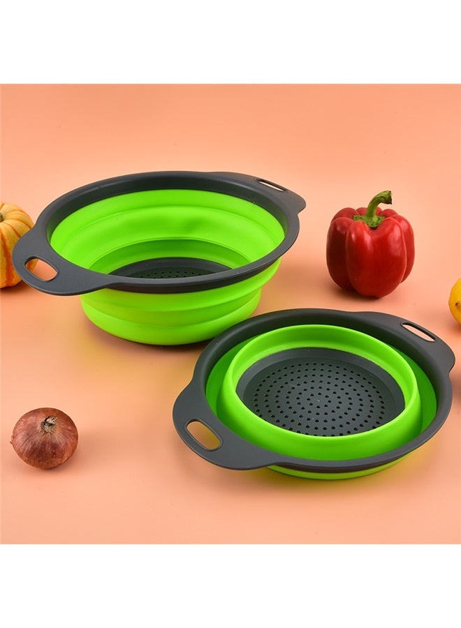 Generic Collapsible Colander Set of 2 Round Silicone Kitchen Sink Strainer Set and Fruit Basket- 1 large 1 small Perfect for Vegetable and Fruit - Home Essentials (Green)  - Image 3