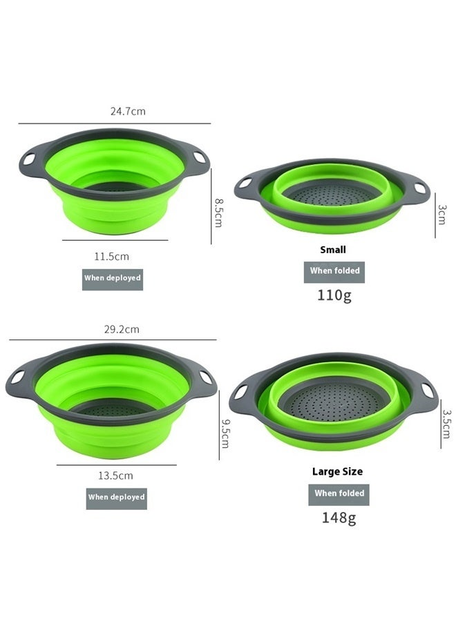 Generic Collapsible Colander Set of 2 Round Silicone Kitchen Sink Strainer Set and Fruit Basket- 1 large 1 small Perfect for Vegetable and Fruit - Home Essentials (Green)  - Image 2