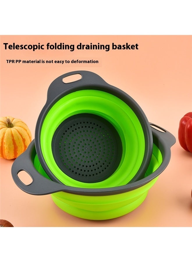 Generic Collapsible Colander Set of 2 Round Silicone Kitchen Sink Strainer Set and Fruit Basket- 1 large 1 small Perfect for Vegetable and Fruit - Home Essentials (Green)  - Image 4