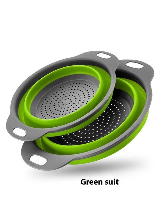 Generic Collapsible Colander Set of 2 Round Silicone Kitchen Sink Strainer Set and Fruit Basket- 1 large 1 small Perfect for Vegetable and Fruit - Home Essentials (Green)  - Image 1