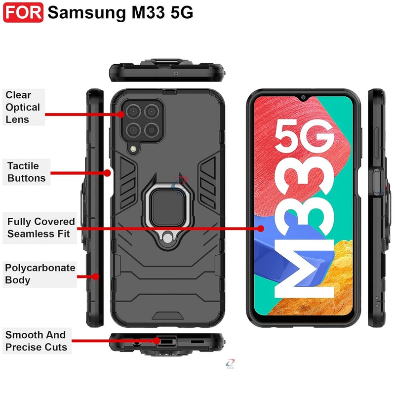 Cedo Rugged Samsung Galaxy M33 (5G) Defender Case | Rotating Ring Holder & Kickstand in-Built | Military Grade Armor | Bumper Back Cover (Black) - Image 3