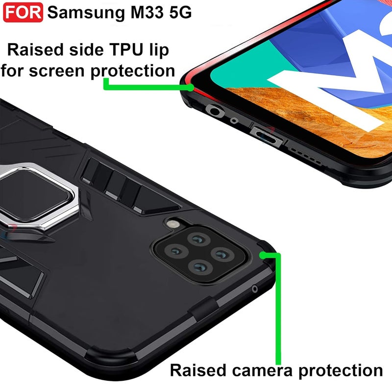 Cedo Rugged Samsung Galaxy M33 (5G) Defender Case | Rotating Ring Holder & Kickstand in-Built | Military Grade Armor | Bumper Back Cover (Black) - Image 4