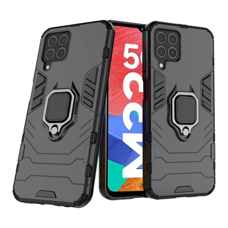 Cedo Rugged Samsung Galaxy M33 (5G) Defender Case | Rotating Ring Holder & Kickstand in-Built | Military Grade Armor | Bumper Back Cover (Black) - Image 1