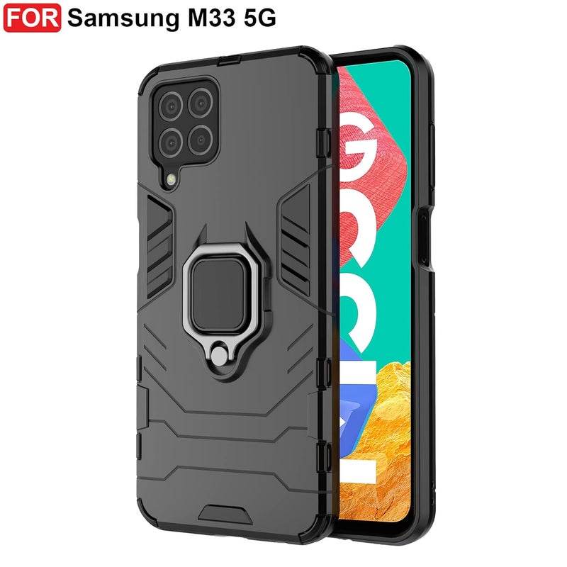 Cedo Rugged Samsung Galaxy M33 (5G) Defender Case | Rotating Ring Holder & Kickstand in-Built | Military Grade Armor | Bumper Back Cover (Black) - Image 2