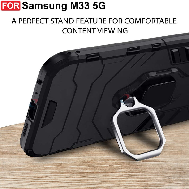 Cedo Rugged Samsung Galaxy M33 (5G) Defender Case | Rotating Ring Holder & Kickstand in-Built | Military Grade Armor | Bumper Back Cover (Black) - Image 5