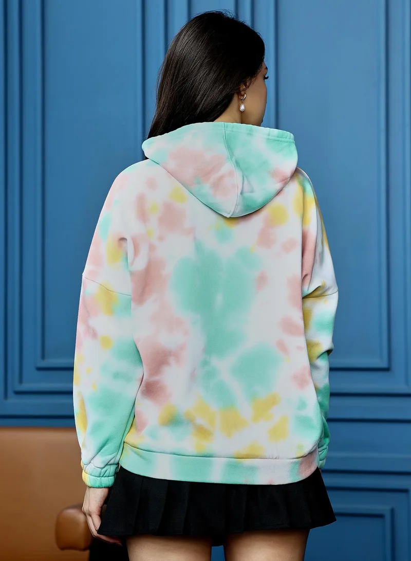 PINACOLADA  Women's Mint Green & Brown Oversized Tie-Dye Hoodie for Women | Best Price UAE