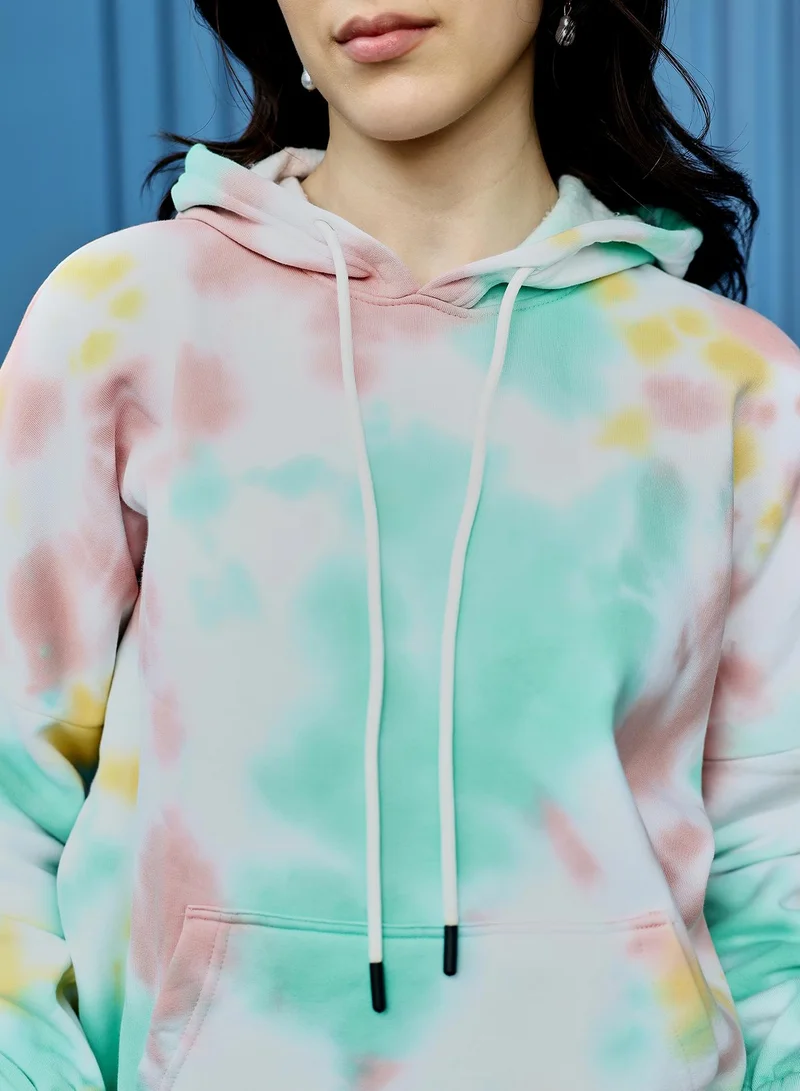 PINACOLADA  Women's Mint Green & Brown Oversized Tie-Dye Hoodie for Women | Best Price UAE