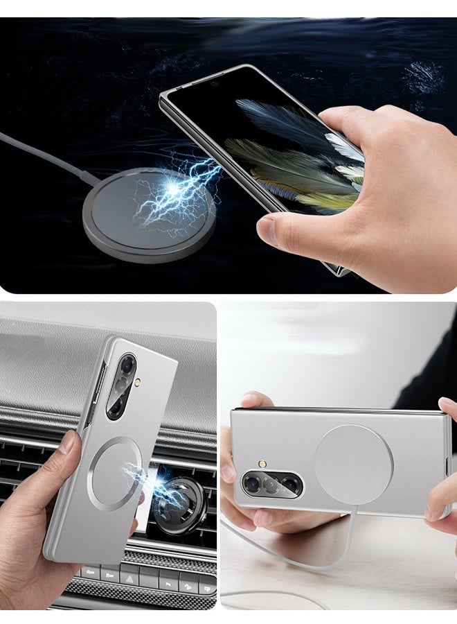 X-level Magnetic Case Cover for Samsung Galaxy Z Fold 7, with Camera Protection, Slim Fit Anti-Scratch Case Compatible with MagSafe, Silver - Image 4