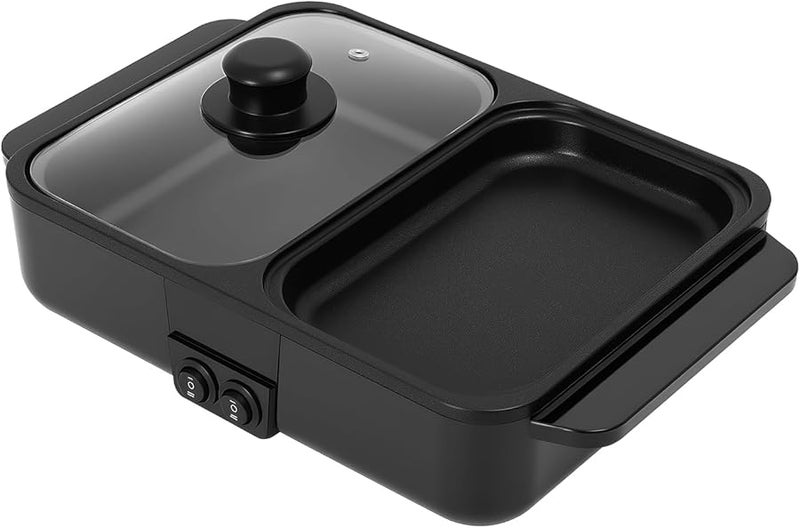 2 In 1 Electric Hot Pot And Grill 1200W Dual Temp Control Non Stick 110V Black - Image 1