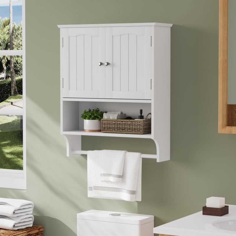 Smuxee White Bathroom Cabinet Wall Mounted with Towels Bar, Bathroom Medicine Cabinet with 2 Door Adjustable Shelves, Over Toilet Cabinet for Bathroom Laundry Room Kitchen - Image 2