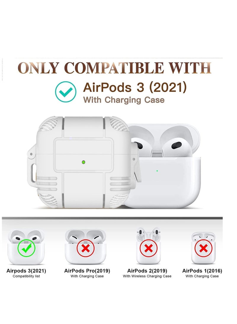 Generic - AirPods 3 Case Cover with Lock Upgraded Pop-Up Shockproof Rugged Hard-Shell Protective TPU Compatible for Apple Airpod 3rd Generation Case for Women Men Girl Boy with Keychain Front LED Visible White - Image 1
