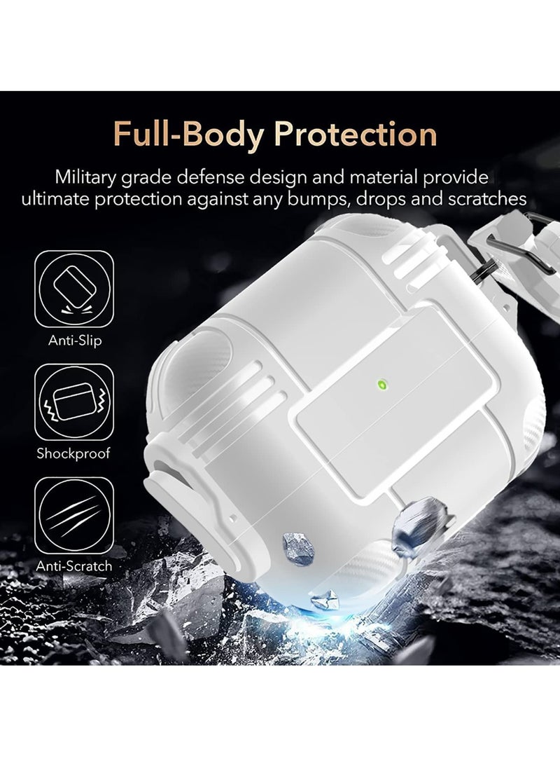 Generic - AirPods 3 Case Cover with Lock Upgraded Pop-Up Shockproof Rugged Hard-Shell Protective TPU Compatible for Apple Airpod 3rd Generation Case for Women Men Girl Boy with Keychain Front LED Visible White - Image 1