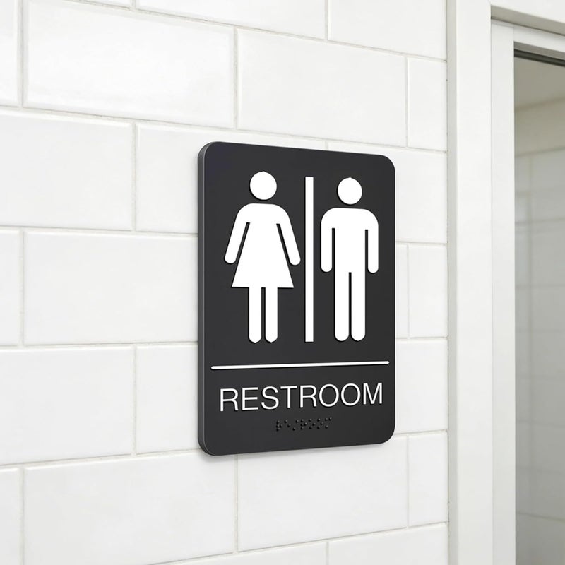 Black Ada Compliant Restroom Sign, 8.9 X 5.9 in, Acrylic Braille Sign with Raised Text, Unisex Washroom Sign for Visually Impaired - Image 3