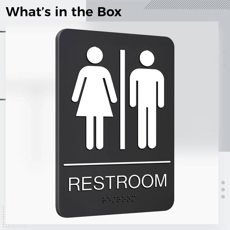 Black Ada Compliant Restroom Sign, 8.9 X 5.9 in, Acrylic Braille Sign with Raised Text, Unisex Washroom Sign for Visually Impaired - Image 5