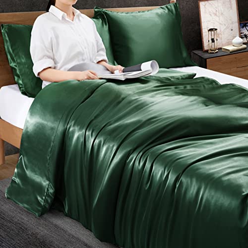Ersmak 60" x 80" Duvet Cover for Weighted Blanket, Silky & Removable Satin Duvet Cover with Zipper & 8 Ties Secure Fastening, Emerald Green - Image 2
