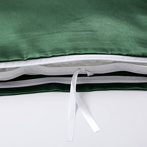 Ersmak 60" x 80" Duvet Cover for Weighted Blanket, Silky & Removable Satin Duvet Cover with Zipper & 8 Ties Secure Fastening, Emerald Green - Image 5