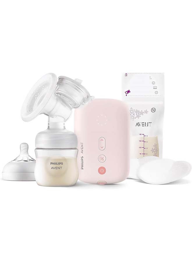Philips Avent SCF395/31 Electric Single Breast Pump, Clinic Quality, Drinking Rhythm Like Your Baby, 125 ml Bottle and Nursing Pads, Pink, 5-Piece - Image 3
