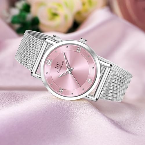 IIK COLLECTION Watch for Woman Round Dial |Analogue Quartz Movemnet Ladies Watch|Long Battery Life|Stainless Steel Bracelet Chain Strap|Double Lock Clasp Safety Watches for Girls… - Image 2