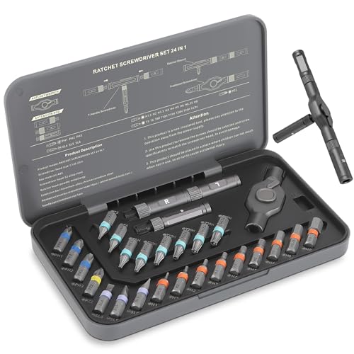 R RUCKERCO The Original Patented Screwdriver Set 24 in 1 Magnetic Ratchet with Precision Bits–Ideal for Home Repairs, DIY Projects,and Electronics–Ergonomic Rotatable Ratchet Handle and Storage Case–Holiday Gift - Image 1