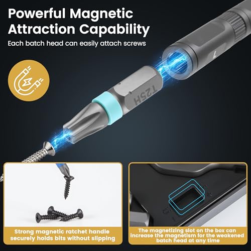 R RUCKERCO The Original Patented Screwdriver Set 24 in 1 Magnetic Ratchet with Precision Bits–Ideal for Home Repairs, DIY Projects,and Electronics–Ergonomic Rotatable Ratchet Handle and Storage Case–Holiday Gift - Image 5