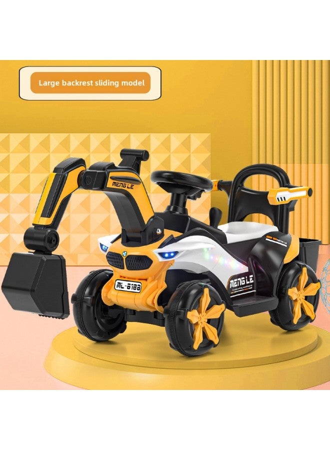 Children's Electric Excavator Toy Car Children's Seatable Hook Machine Engineering Car Large Boy Remote Control Excavator-Color:[Guardrail Sliding] Yellow ☆ Manual Digging Arm + Light Music-Proportion:Official Standard  - Image 1