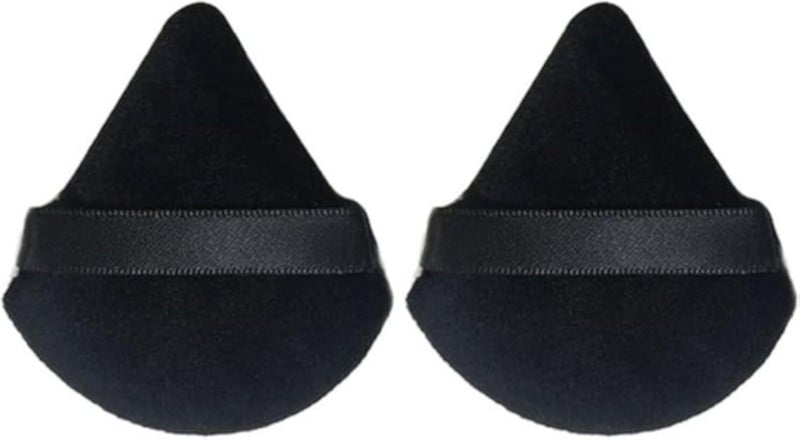 هيرمانيا قطعتان من إسفنجة بودرة مثلثة مخملية لخافي العيوب والبودرة السائبة، قابلة للغسل وإعادة الاستخدام، إسفنجة كريم أساس ناعمة مخملية، أداة مكياج مخملية رطبة وجافة (أسود، 2)