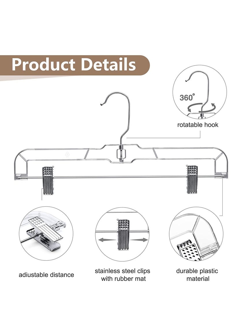 SYOSI 12 Pack 14 inch Clear Plastic Skirt Hangers with Adjustable Clips Pants Hangers 360 Rotating Swivel Hook Clip Hangers for Pants Trousers Skirts Jeans Bulk Plastic Hangers with Clips - Image 5