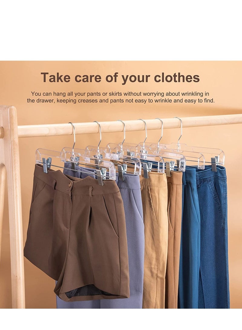 SYOSI 12 Pack 14 inch Clear Plastic Skirt Hangers with Adjustable Clips Pants Hangers 360 Rotating Swivel Hook Clip Hangers for Pants Trousers Skirts Jeans Bulk Plastic Hangers with Clips - Image 3