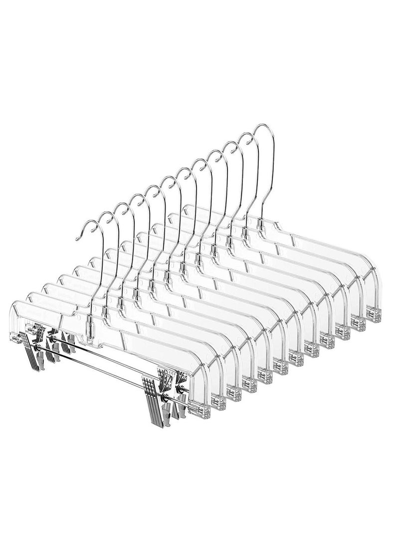 SYOSI 12 Pack 14 inch Clear Plastic Skirt Hangers with Adjustable Clips Pants Hangers 360 Rotating Swivel Hook Clip Hangers for Pants Trousers Skirts Jeans Bulk Plastic Hangers with Clips - Image 1