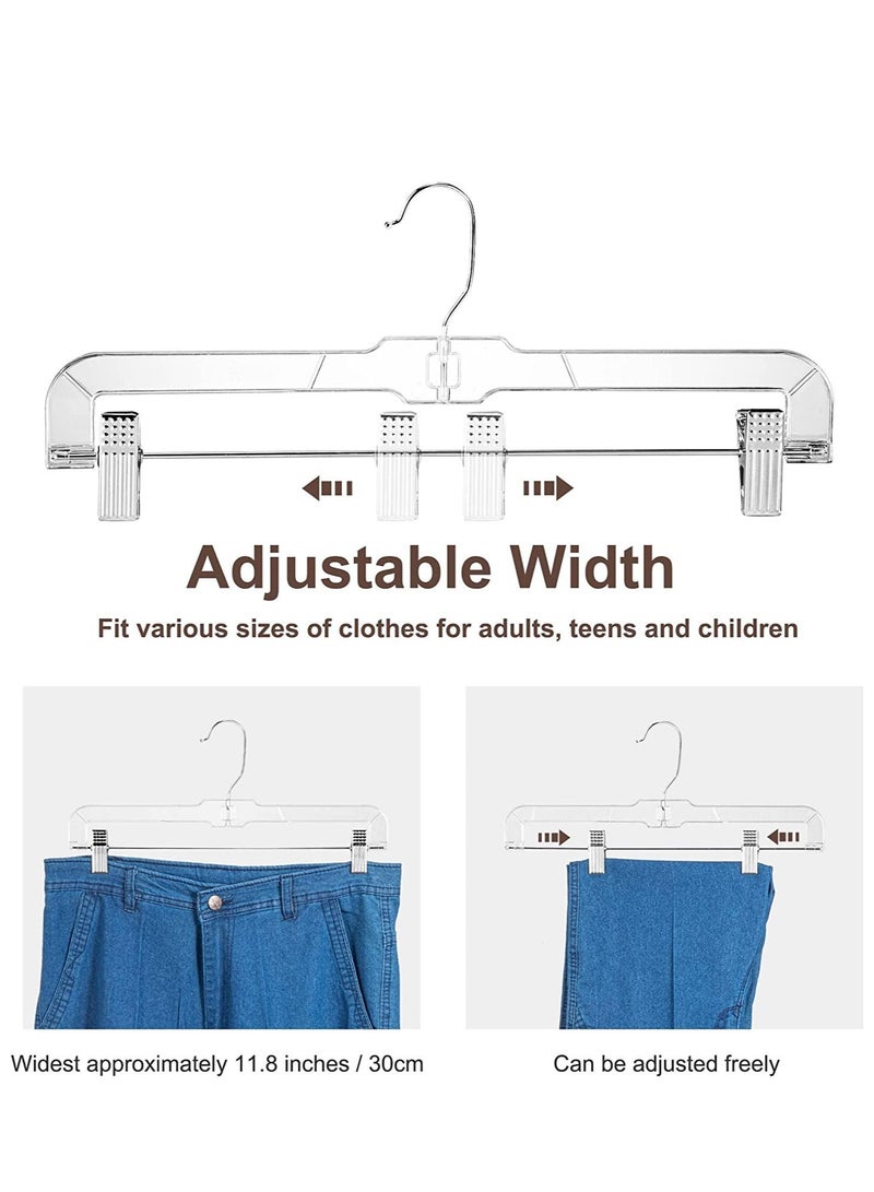 SYOSI 12 Pack 14 inch Clear Plastic Skirt Hangers with Adjustable Clips Pants Hangers 360 Rotating Swivel Hook Clip Hangers for Pants Trousers Skirts Jeans Bulk Plastic Hangers with Clips - Image 4