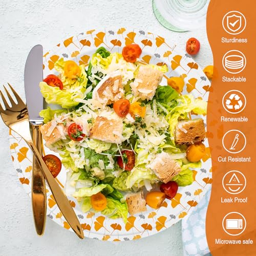 Ginkgo Paper Plates 10 Inch Bulk 100 Count, Heavy Duty Disposable Thanksgiving Plates and Fall Friends Party Paper Plates and Daily Use - Image 2
