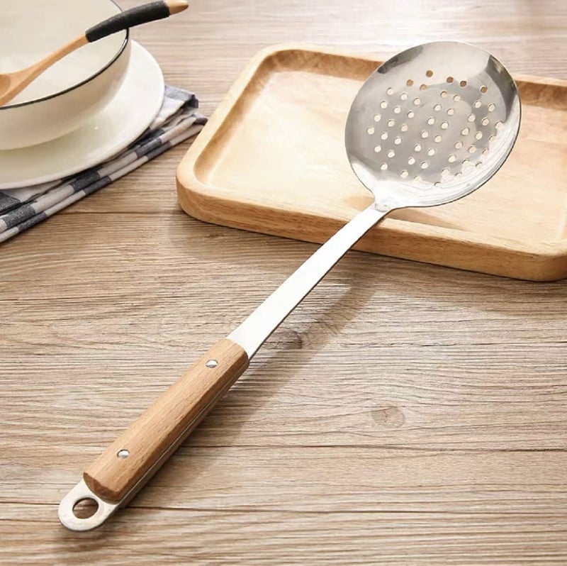 HENIJ Stainless Steel Kitchen Utensil, Slotted Turner Spatula with Wooden Handle for Kitchen, Skimmer for Cooking and Frying (Pack of 1) - Image 2