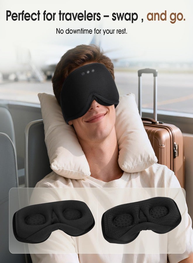 LC-dolida Bamboo Cotton Bluetooth Sleep Mask, 2 in 1 3D Soft Sleep Mask with Sleep Headphones, Sleep Eye Mask with Timming Setting, Blackout Sleeping Mask for Side Sleepers, Women Men, Black (Black - Image 2
