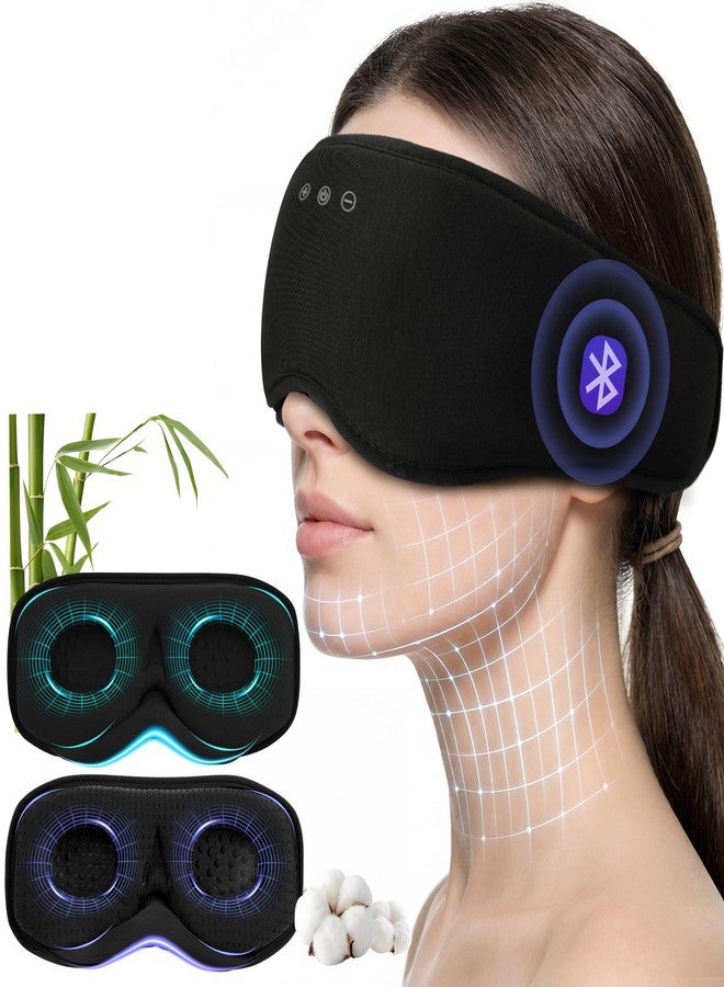 LC-dolida Bamboo Cotton Bluetooth Sleep Mask, 2 in 1 3D Soft Sleep Mask with Sleep Headphones, Sleep Eye Mask with Timming Setting, Blackout Sleeping Mask for Side Sleepers, Women Men, Black (Black - Image 1