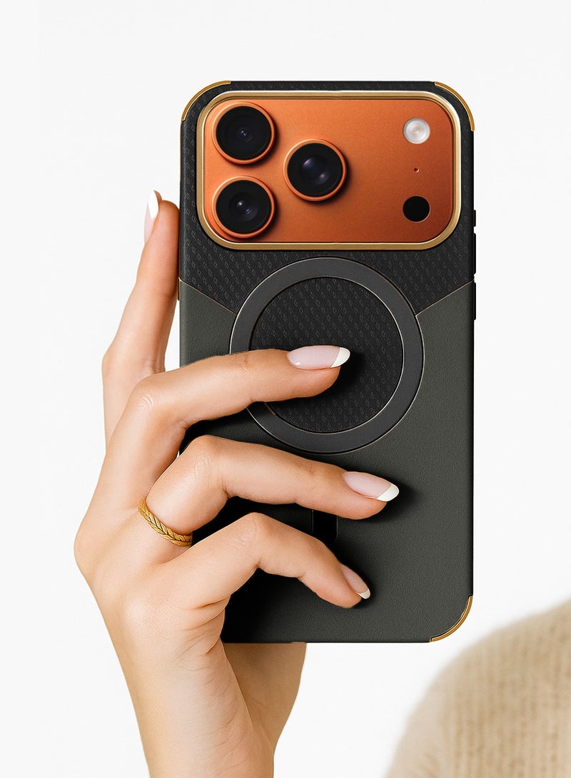 Wtech Apple iPhone 17 Pro Max 5G 2025 Luxury Double Color Leather Magsafe Magnetic Protective Case Cover (MCMPMN) - Black - Image 3