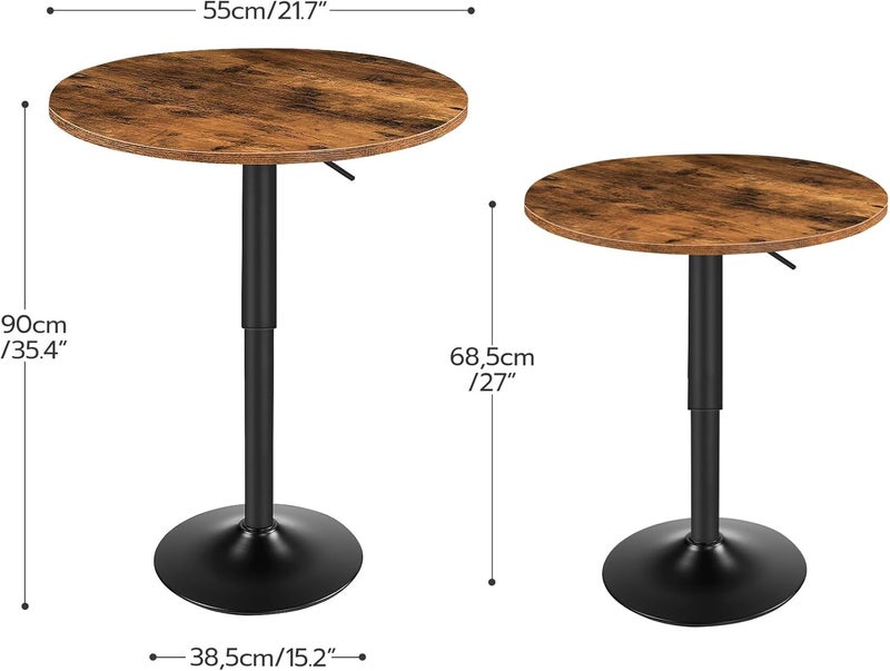 HOOBRO Bar Table, Height-Adjustable Round Pub Table 27-35.4 Inches with Sturdy Base, Modern Style, Easy to Assemble, Suitable for Small Space, Rustic Brown EBF58BT01G1 - Image 3