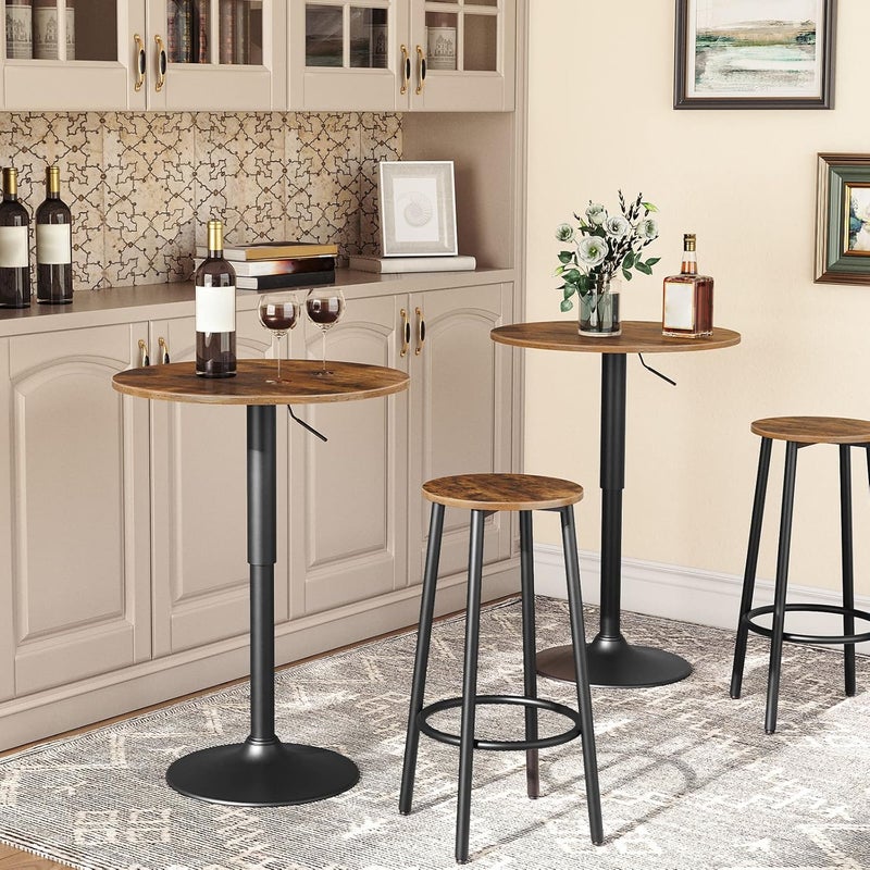 HOOBRO Bar Table, Height-Adjustable Round Pub Table 27-35.4 Inches with Sturdy Base, Modern Style, Easy to Assemble, Suitable for Small Space, Rustic Brown EBF58BT01G1 - Image 4