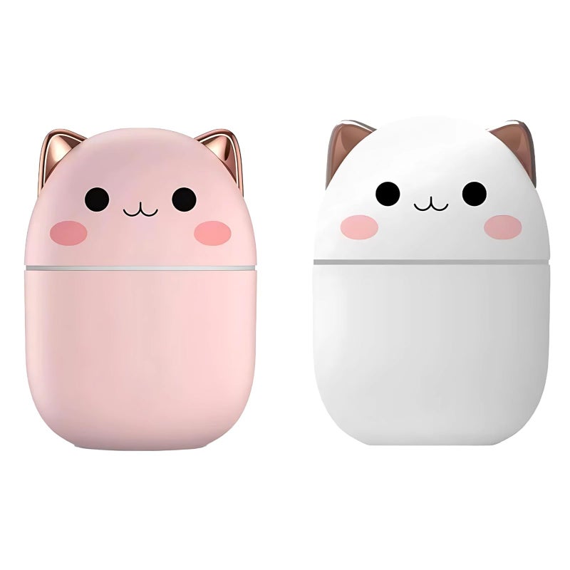 USB Cute Cat Humidifier 2 Packs Mini Desktop Mist Maker With Night Light 250ml - Image 2