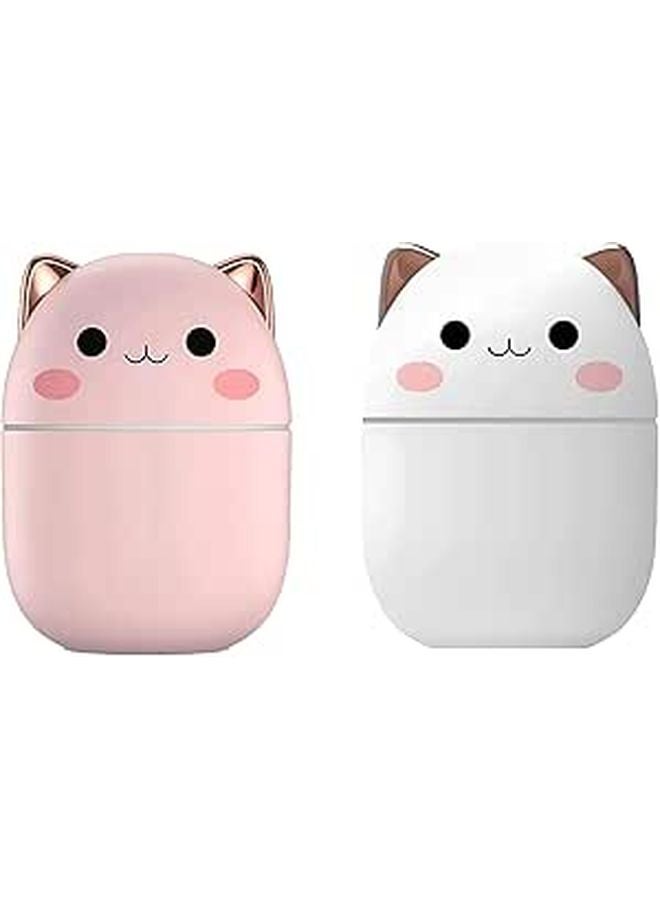 USB Cute Cat Humidifier 2 Packs Mini Desktop Mist Maker With Night Light 250ml - Image 1